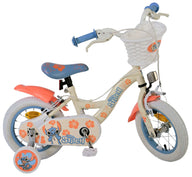 Disney Stitch Kinderfiets - Meisjes - 12 inch - Twee handremmen - Crème Koraal Blauw