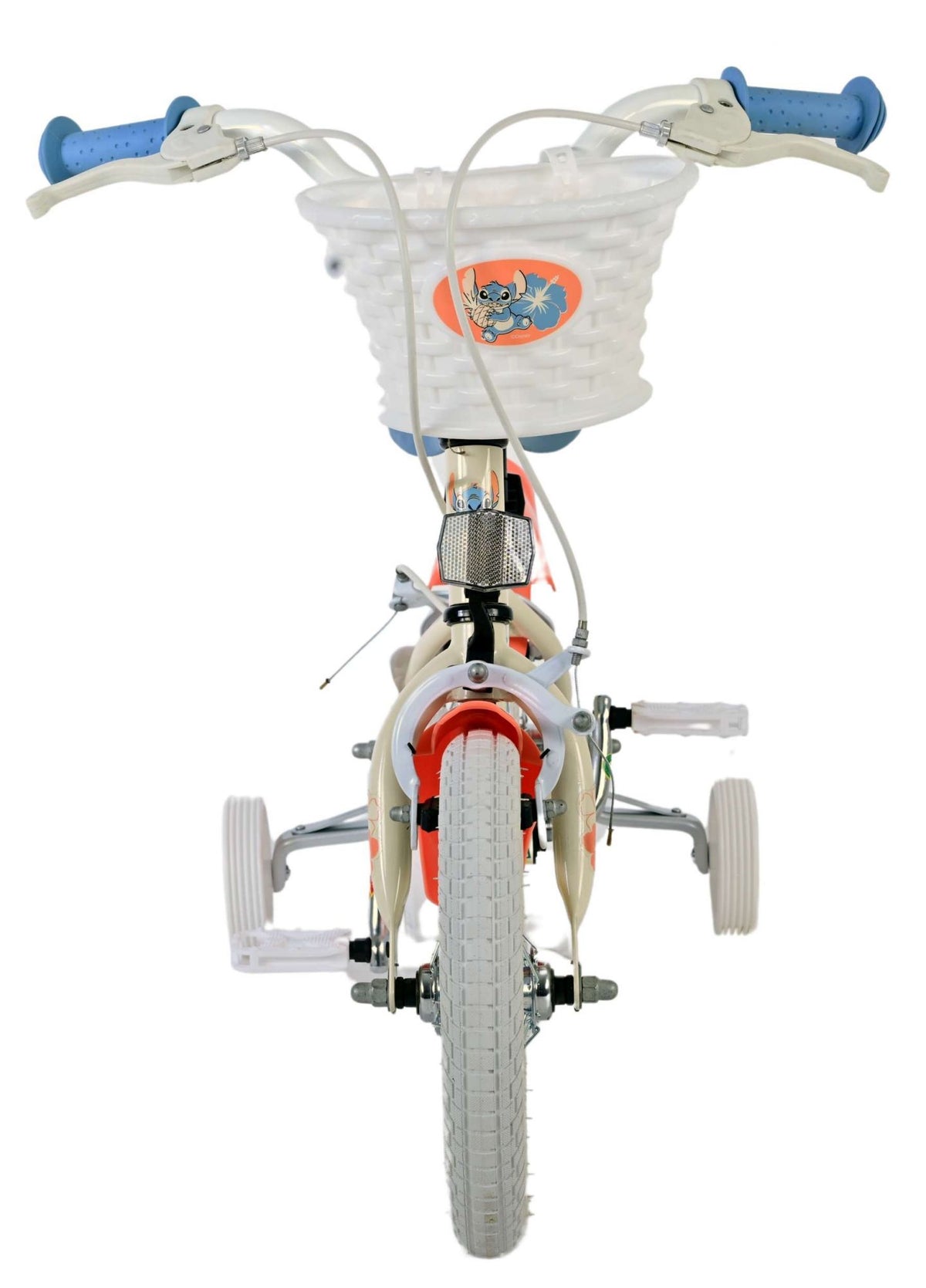 Disney Stitch Kinderfiets - Meisjes - 12 inch - Twee handremmen - Crème Koraal Blauw