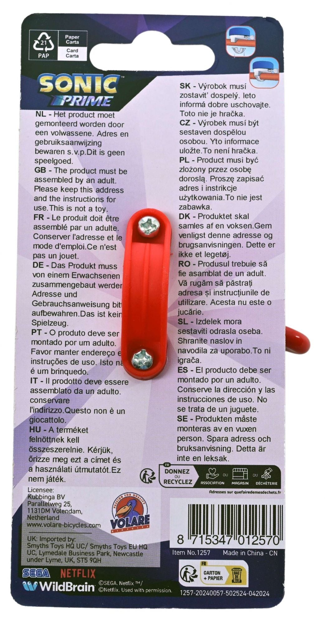 Sonic Prime Fietsbel - Jongens - Blauw Rood