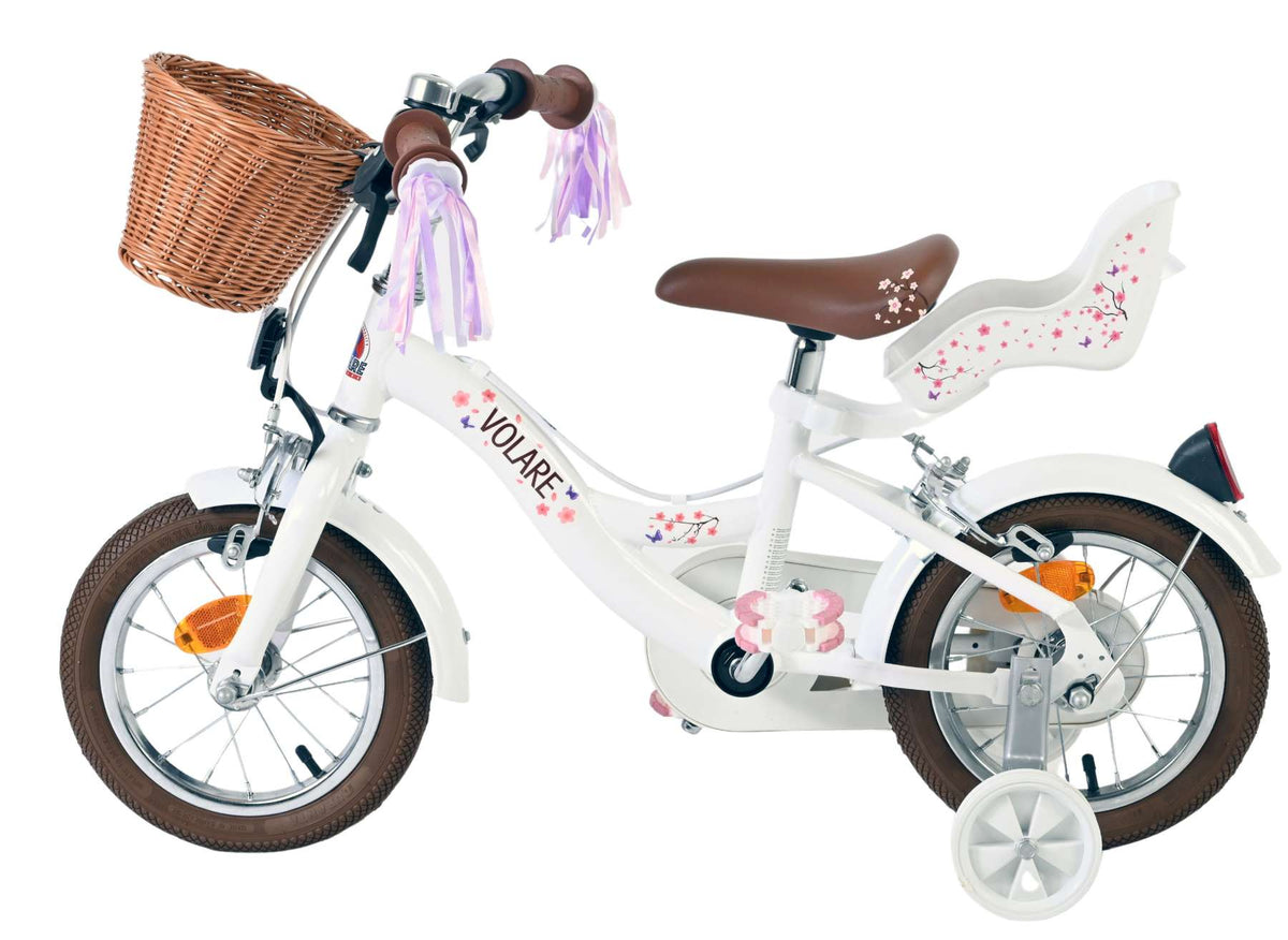Volare Blossom Kinderfiets - Meisjes - 12 inch - Wit - Twee handremmen