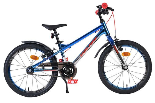 Volare Chrome 18 inch jongensfiets - Blauw Zilver - zonder versnellingen - handrem en terugtraprem