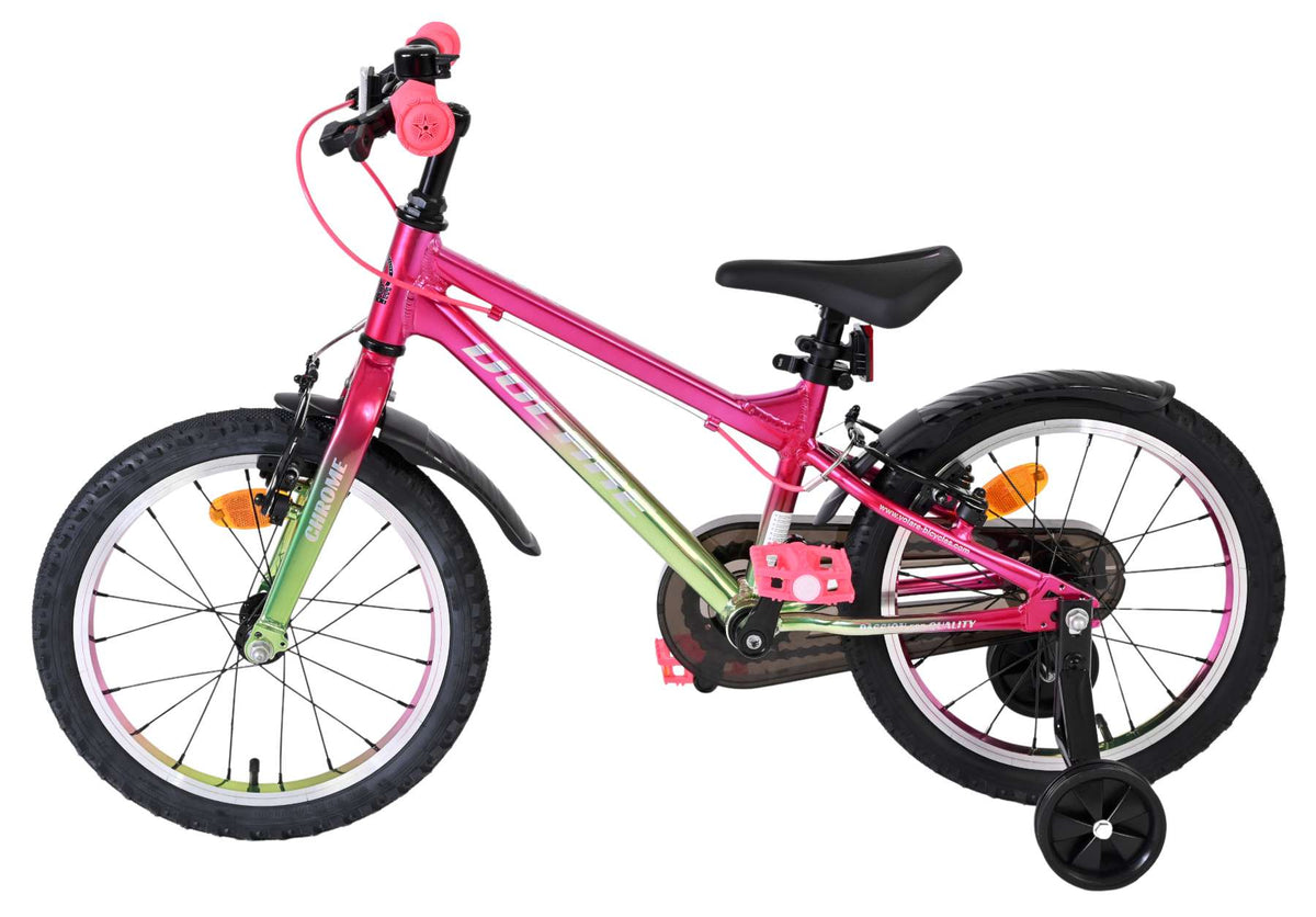 Volare Chrome Kinderfiets - Meisjes - 16 inch - Roze Groen - Twee Handremmen