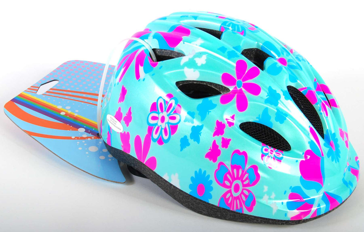 Volare Kinder Fietshelm - XS - Blauw Roze Bloemetjes - 47-51 cm - extra klein model