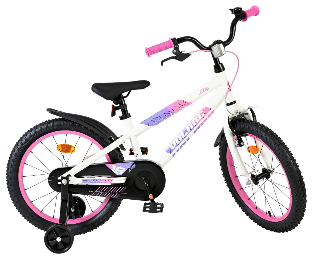 Volare Lily Kinderfiets - Meisjes - 18 inch - Wit Roze Paars - Twee handremmen