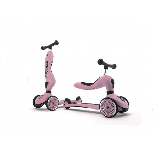 Scoot & Ride Highwaykick 1 Rose in loopfiets- en stepstand