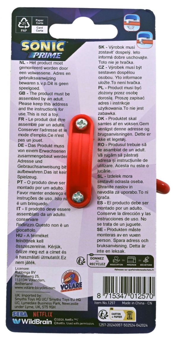 Sonic Prime Fietsbel - Jongens - Blauw Rood