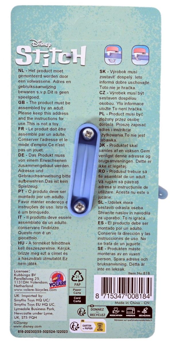 Disney Stitch Fietsbel - Roze / Koraal Blauw Disney Stitch Fietsbel - Roze / Koraal Blauw