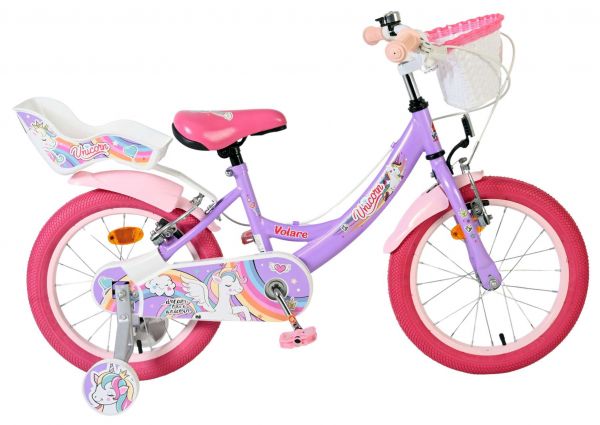 Volare Unicorn Kinderfiets - Meisjes - 16 inch - Paars - Twee Handremmen