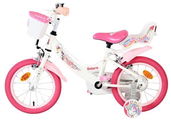 Volare Unicorn Kinderfiets - Meisjes - 14 inch - Wit - Twee Handremmen
