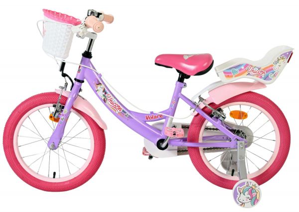 Volare Unicorn Kinderfiets - Meisjes - 16 inch - Paars - Twee Handremmen
