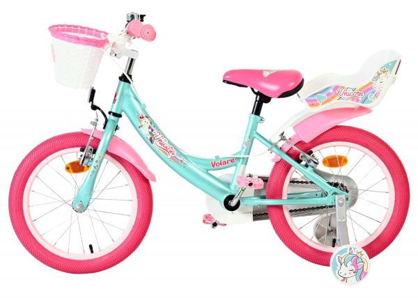 Volare Unicorn Kinderfiets - Meisjes - 16 inch - Groen - Twee Handremmen