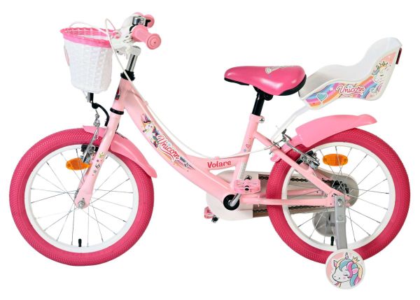 Volare Unicorn Kinderfiets - Meisjes - 16 inch - Roze - Twee Handremmen
