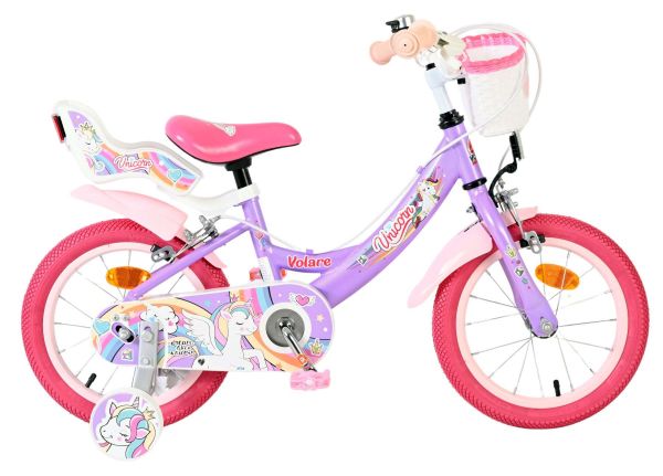 Volare Unicorn Kinderfiets - Meisjes - 14 inch - Paars - Twee Handremmen