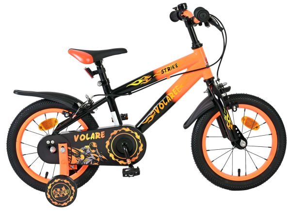 Volare Strike Kinderfiets - Jongens - 14 inch - Zwart Oranje - Twee handremmen