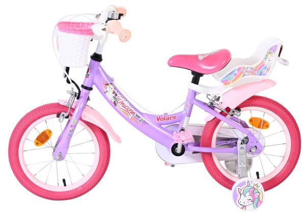 Volare Unicorn Kinderfiets - Meisjes - 14 inch - Paars - Twee Handremmen