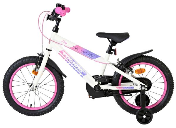 Volare Lily Kinderfiets - Meisjes - 16 inch - Wit Roze Paars - Twee Handremmen