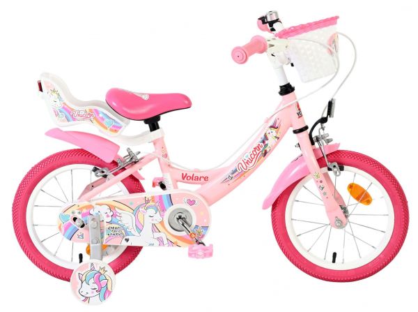 Volare Unicorn Kinderfiets - Meisjes - 14 inch - Roze - Twee Handremmen