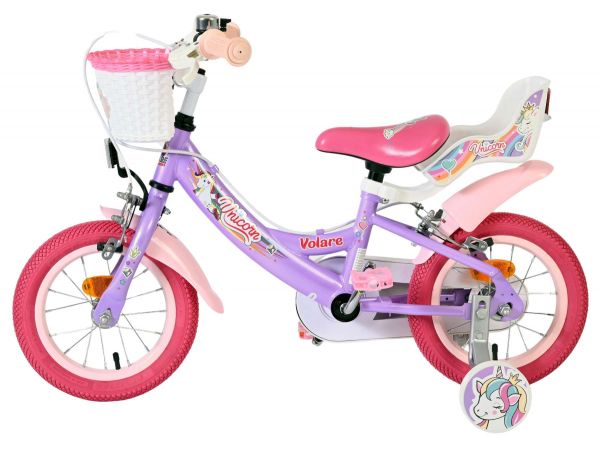Volare Unicorn Kinderfiets - Meisjes - 12 inch - Paars - Twee handremmen