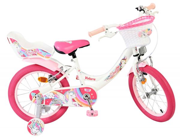 Volare Unicorn Kinderfiets - Meisjes - 16 inch - Wit - Twee Handremmen