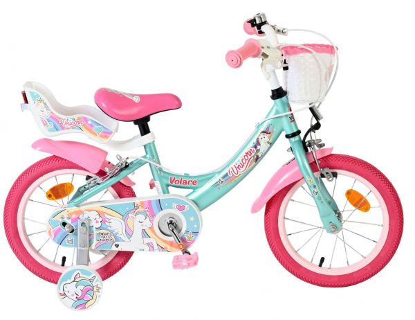 Volare Unicorn Kinderfiets - Meisjes - 14 inch - Groen - Twee Handremmen