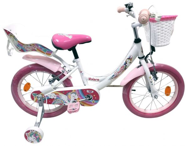 Volare Unicorn Kinderfiets - Meisjes - 16 inch - Wit - Twee Handremmen