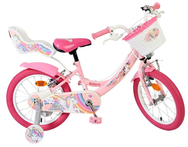 Volare Unicorn Kinderfiets - Meisjes - 16 inch - Roze - Twee Handremmen