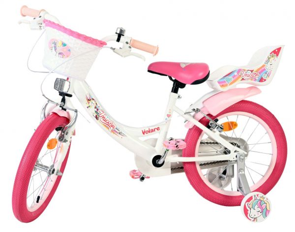 Volare Unicorn Kinderfiets - Meisjes - 16 inch - Wit - Twee Handremmen