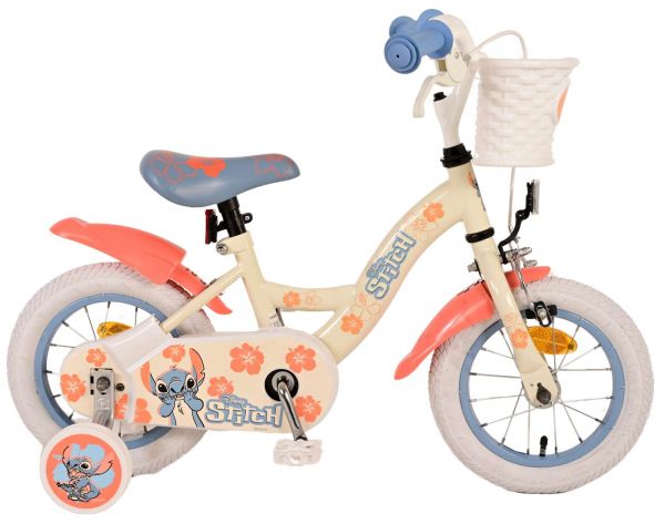 Disney Stitch Kinderfiets - Meisjes - 12 inch - Crème Koraal Blauw