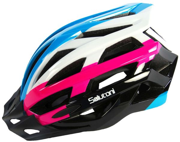 Salutoni Dames Fietshelm - Blauw Wit Roze - 58-61 cm