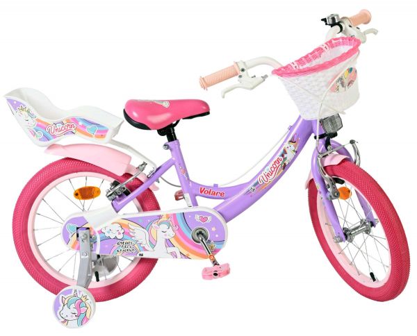 Volare Unicorn Kinderfiets - Meisjes - 16 inch - Paars - Twee Handremmen
