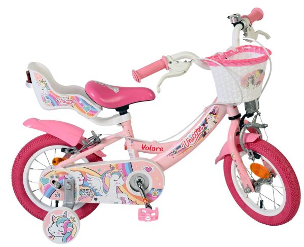 Volare Unicorn Kinderfiets - Meisjes - 12 inch - Roze - Twee handremmen