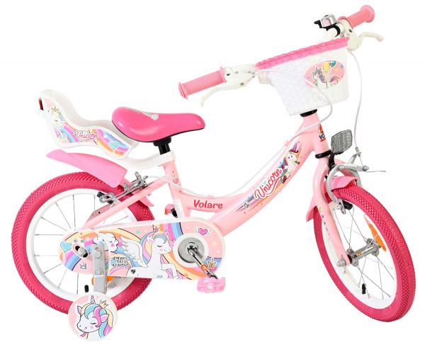 Volare Unicorn Kinderfiets - Meisjes - 14 inch - Roze - Twee Handremmen
