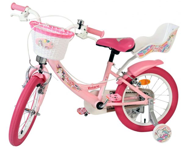 Volare Unicorn Kinderfiets - Meisjes - 16 inch - Roze - Twee Handremmen