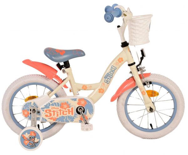 Disney Stitch Kinderfiets - Meisjes - 14 inch - Crème Koraal Blauw