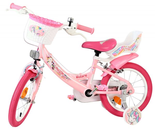 Volare Unicorn Kinderfiets - Meisjes - 14 inch - Roze - Twee Handremmen