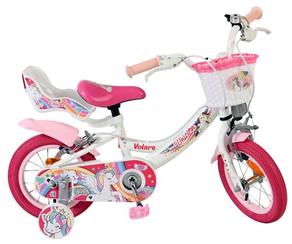 Volare Unicorn Kinderfiets - Meisjes - 12 inch - Wit - Twee handremmen