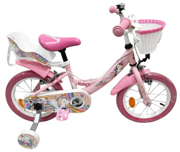 Volare Unicorn Kinderfiets - Meisjes - 14 inch - Roze - Twee Handremmen