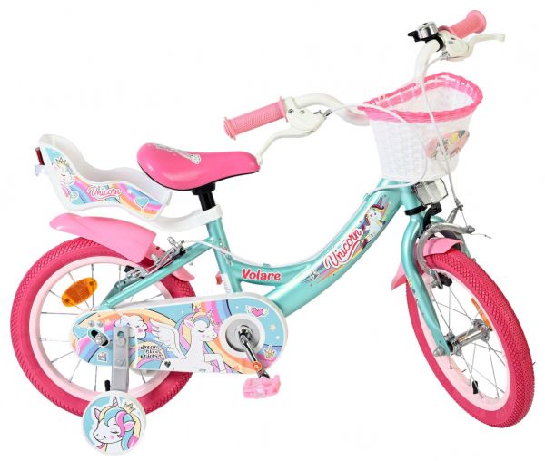 Volare Unicorn Kinderfiets - Meisjes - 14 inch - Groen - Twee Handremmen