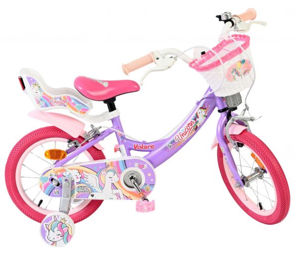 Volare Unicorn Kinderfiets - Meisjes - 14 inch - Paars - Twee Handremmen