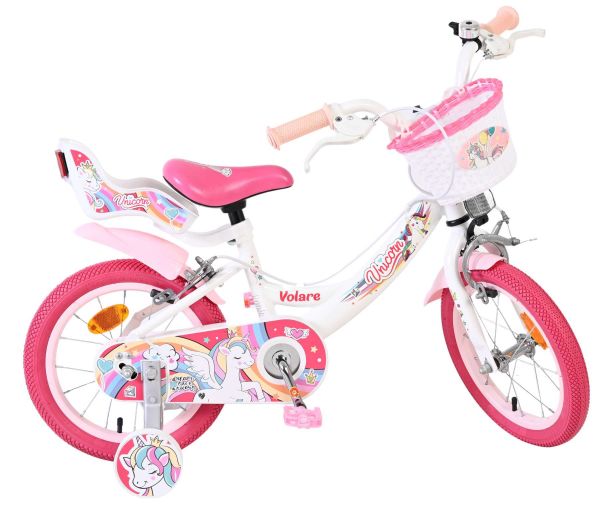 Volare Unicorn Kinderfiets - Meisjes - 14 inch - Wit - Twee Handremmen