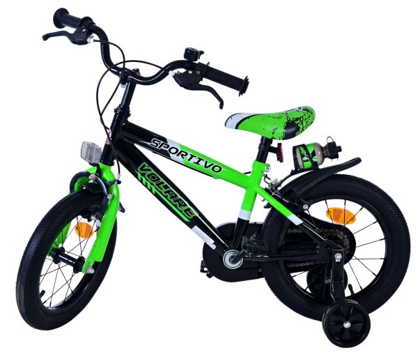 Volare Sportivo Kinderfiets - Jongens - 14 inch - Groen Zwart - Twee Handremmen