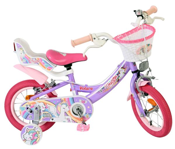 Volare Unicorn Kinderfiets - Meisjes - 12 inch - Paars - Twee handremmen