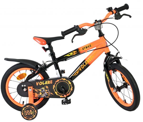 Volare Strike Kinderfiets - Jongens - 14 inch - Zwart Oranje - Twee handremmen