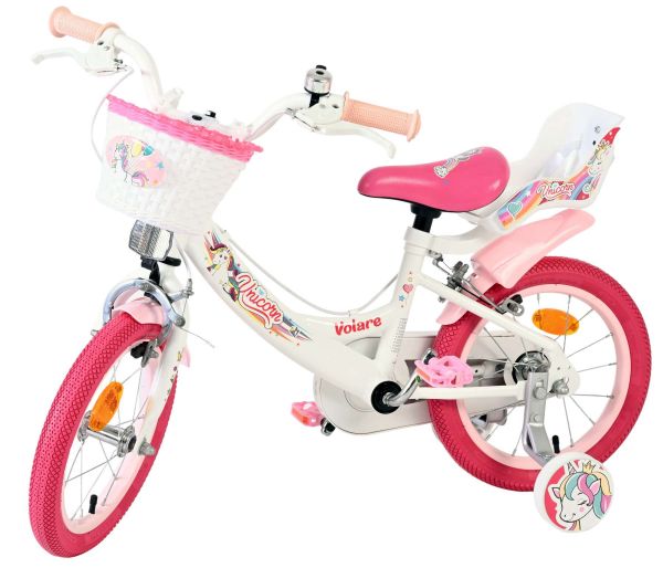 Volare Unicorn Kinderfiets - Meisjes - 14 inch - Wit - Twee Handremmen