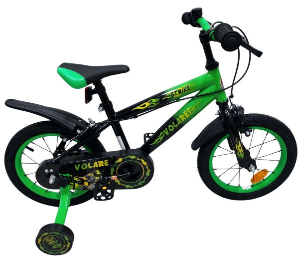 Volare Strike Kinderfiets - Jongens - 14 inch - Zwart Groen - Twee handremmen