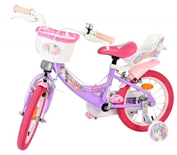 Volare Unicorn Kinderfiets - Meisjes - 14 inch - Paars - Twee Handremmen