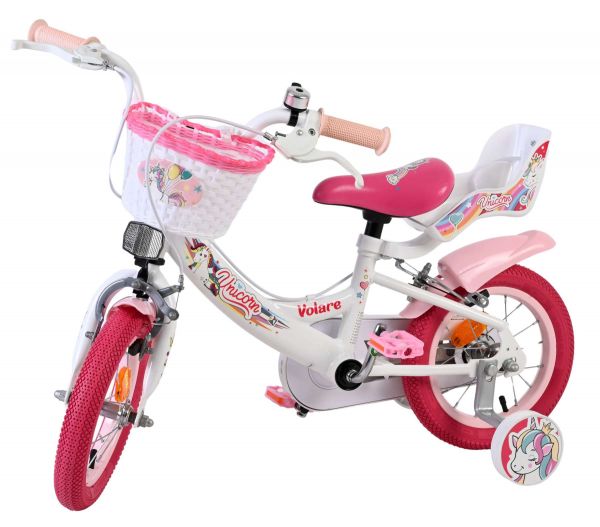 Volare Unicorn Kinderfiets - Meisjes - 12 inch - Wit - Twee handremmen