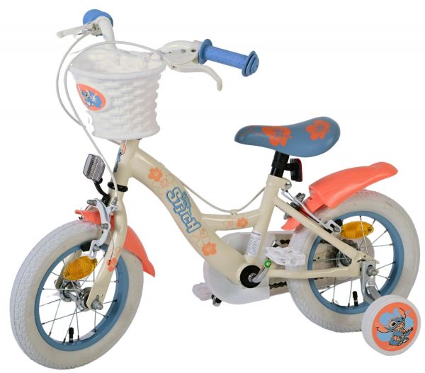Disney Stitch Kinderfiets - Meisjes - 12 inch - Twee handremmen - Crème Koraal Blauw Disney Stitch Kinderfiets - Meisjes - 12 inch - Twee handremmen - Crème Koraal Blauw