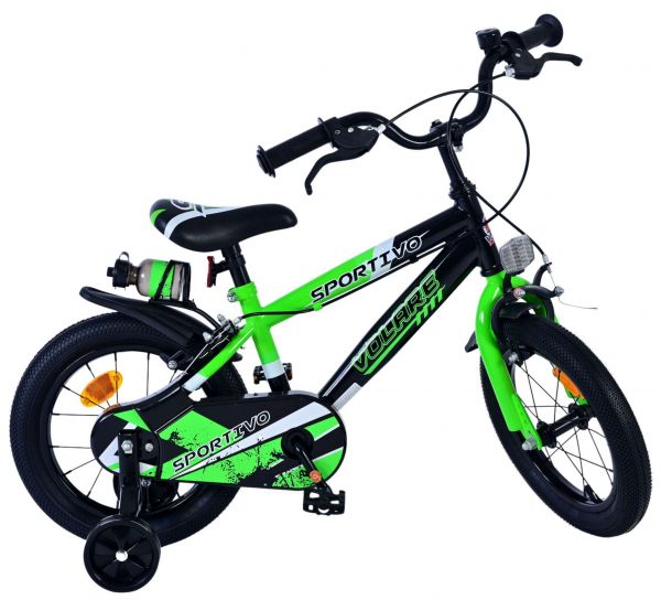 Volare Sportivo Kinderfiets - Jongens - 14 inch - Groen Zwart - Twee Handremmen