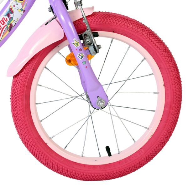 Volare Unicorn Kinderfiets - Meisjes - 16 inch - Paars - Twee Handremmen